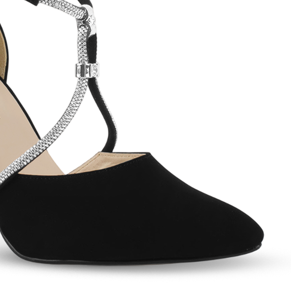 Zapatilla Negro/Plata Mujer Tacones Punta Fina Tiras Cruzadas Brillosas 3402908