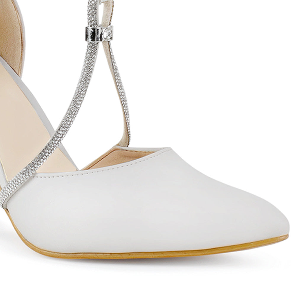 Zapatilla Beige/Plata Mujer Tacones Punta Fina Tiras Cruzadas Brillosas 3402909