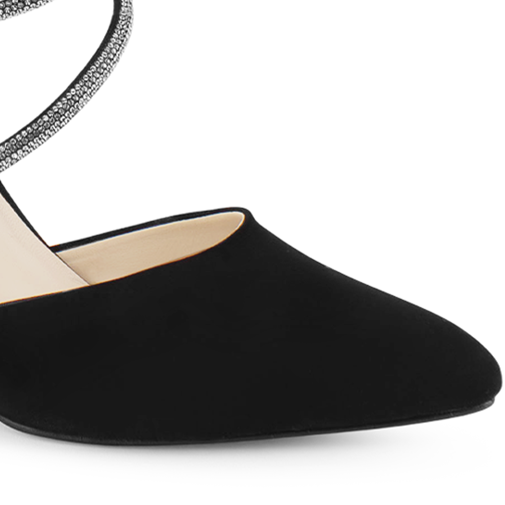 Zapatilla Negro Puntal Elegante Tiras Pedreria Fiesta Moda 3402914