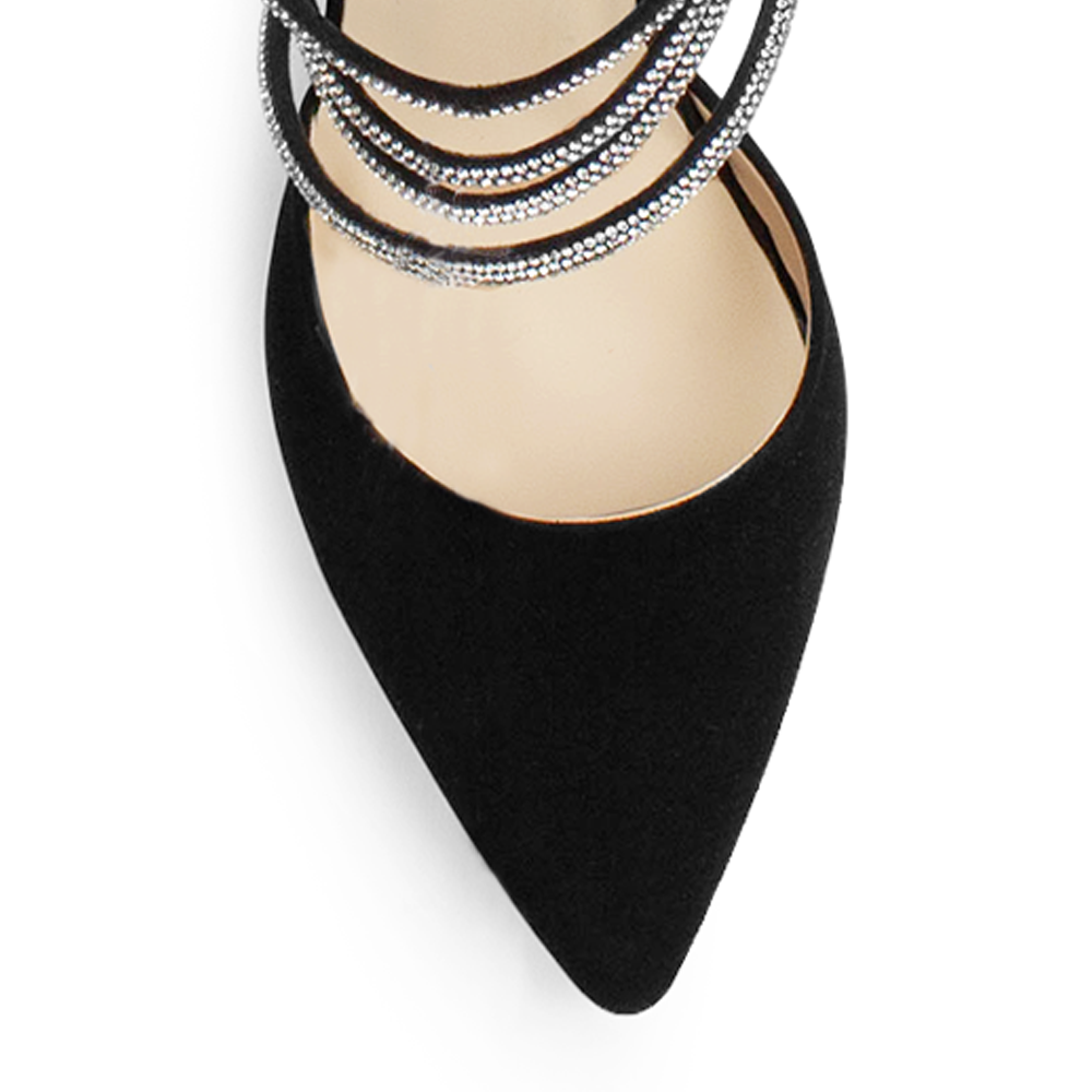 Zapatilla Negro Puntal Elegante Tiras Pedreria Fiesta Moda 3402914