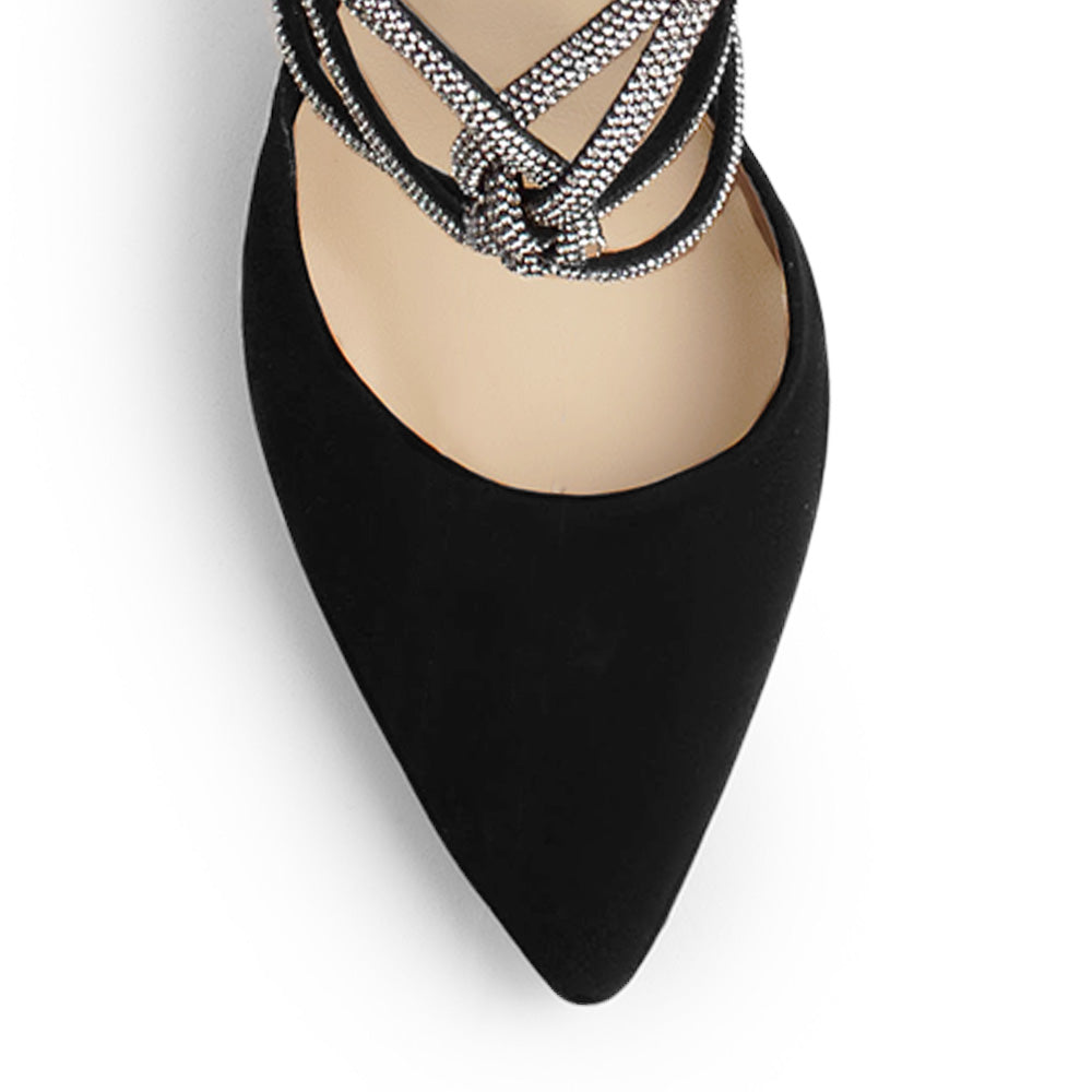 Zapatilla Negro/Plata Mujer Tiras Cruzadas Con Brillos Tacon Alto Puntal 3402915