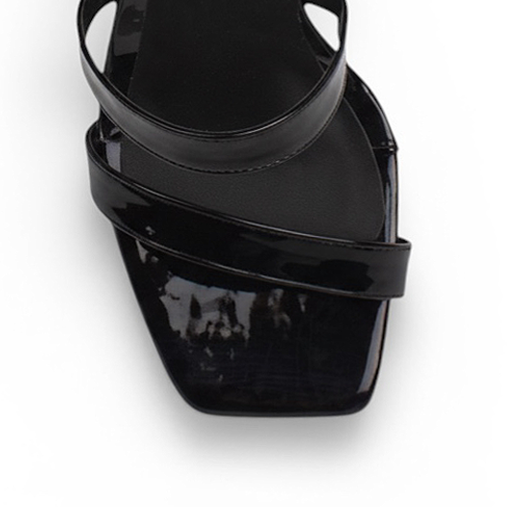 Zapatilla Negro Moda Dama Tacon Ancho Tiras Pulsera Elegante Mujer 3403002