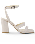Zapatilla Beige Moda Dama Tacon Ancho Tiras Pulsera Elegante Mujer 3403008