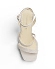 Zapatilla Beige Moda Dama Tacon Ancho Tiras Pulsera Elegante Mujer 3403008