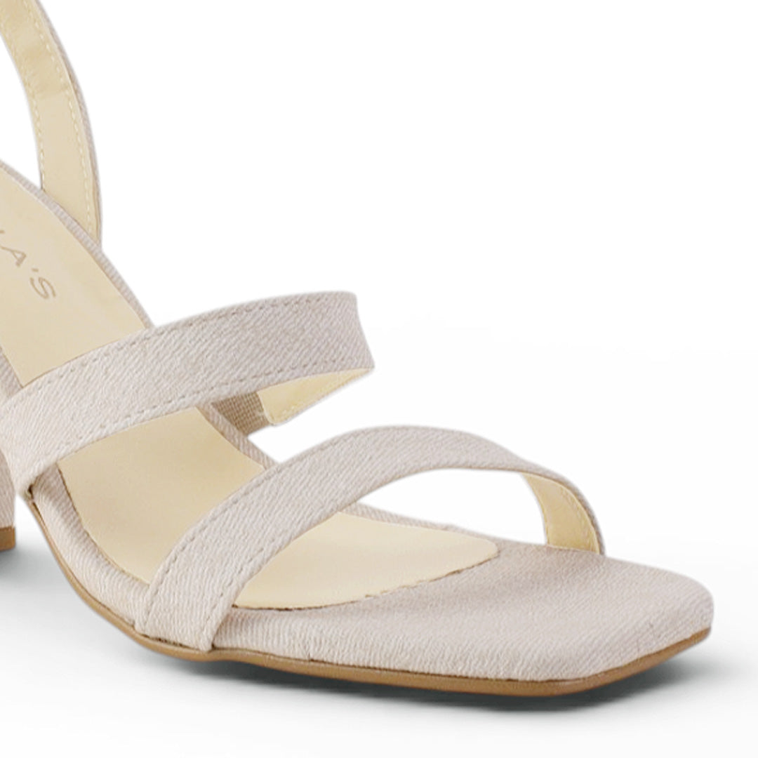 Zapatilla Beige Moda Dama Tacon Ancho Tiras Pulsera Elegante Mujer 3403008