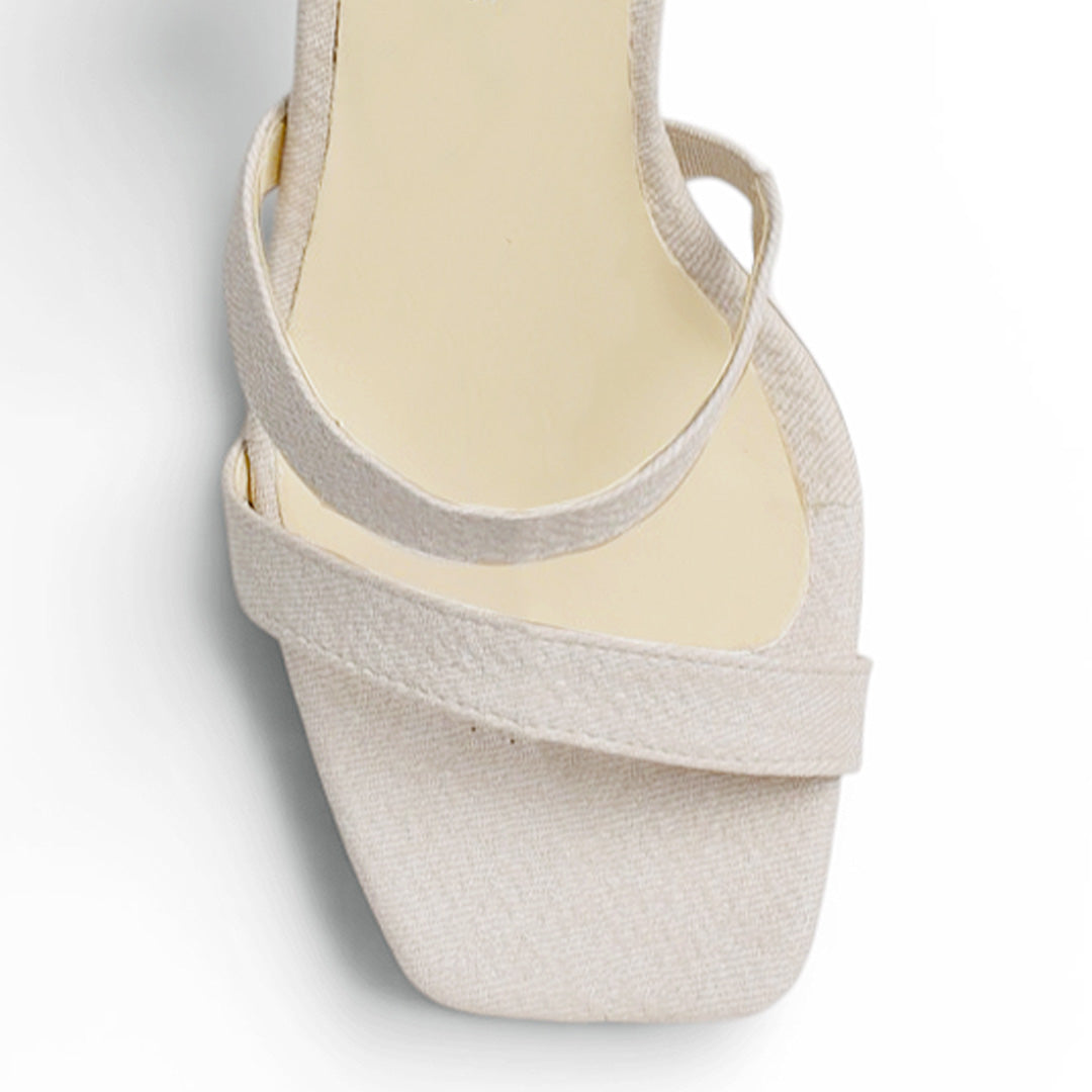 Zapatilla Beige Moda Dama Tacon Ancho Tiras Pulsera Elegante Mujer 3403008