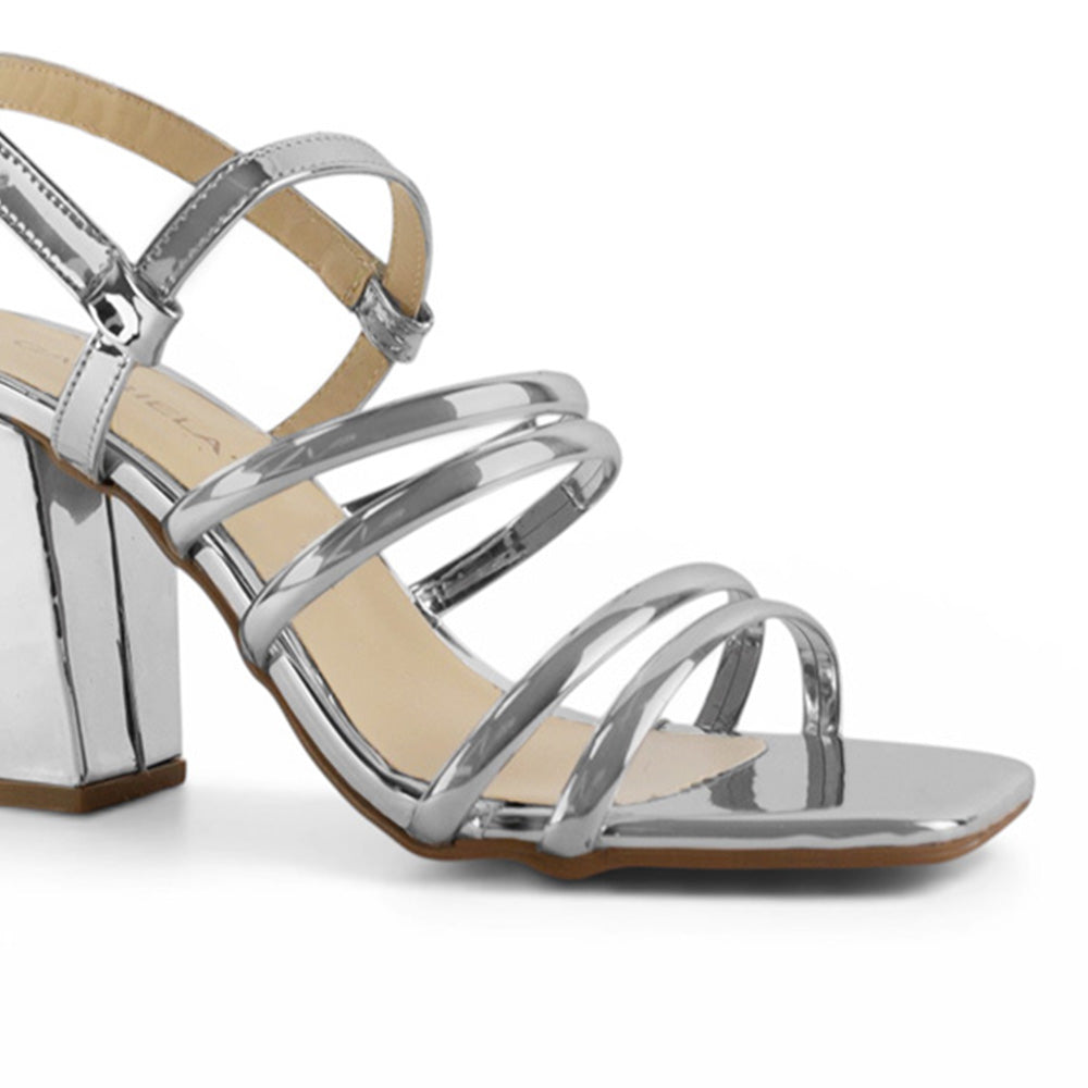 Zapatilla Plata Dama Tiras Delgadas Moda Elegante Punta Cuadrada 3403009