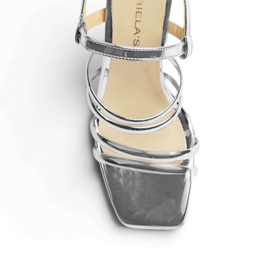 Zapatilla Plata Dama Tiras Delgadas Moda Elegante Punta Cuadrada 3403009