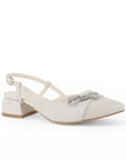 Zapatilla Beige Mujer Tacon Bajo Pultal Moño Brillos Moda Elegante 3403010