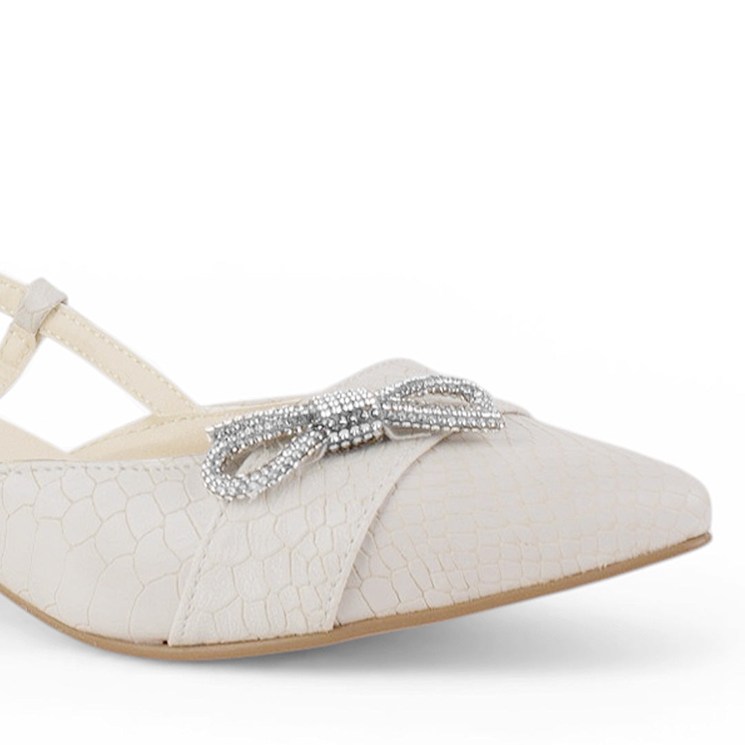 Zapatilla Beige Mujer Tacon Bajo Pultal Moño Brillos Moda Elegante 3403010