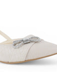 Zapatilla Beige Mujer Tacon Bajo Pultal Moño Brillos Moda Elegante 3403010