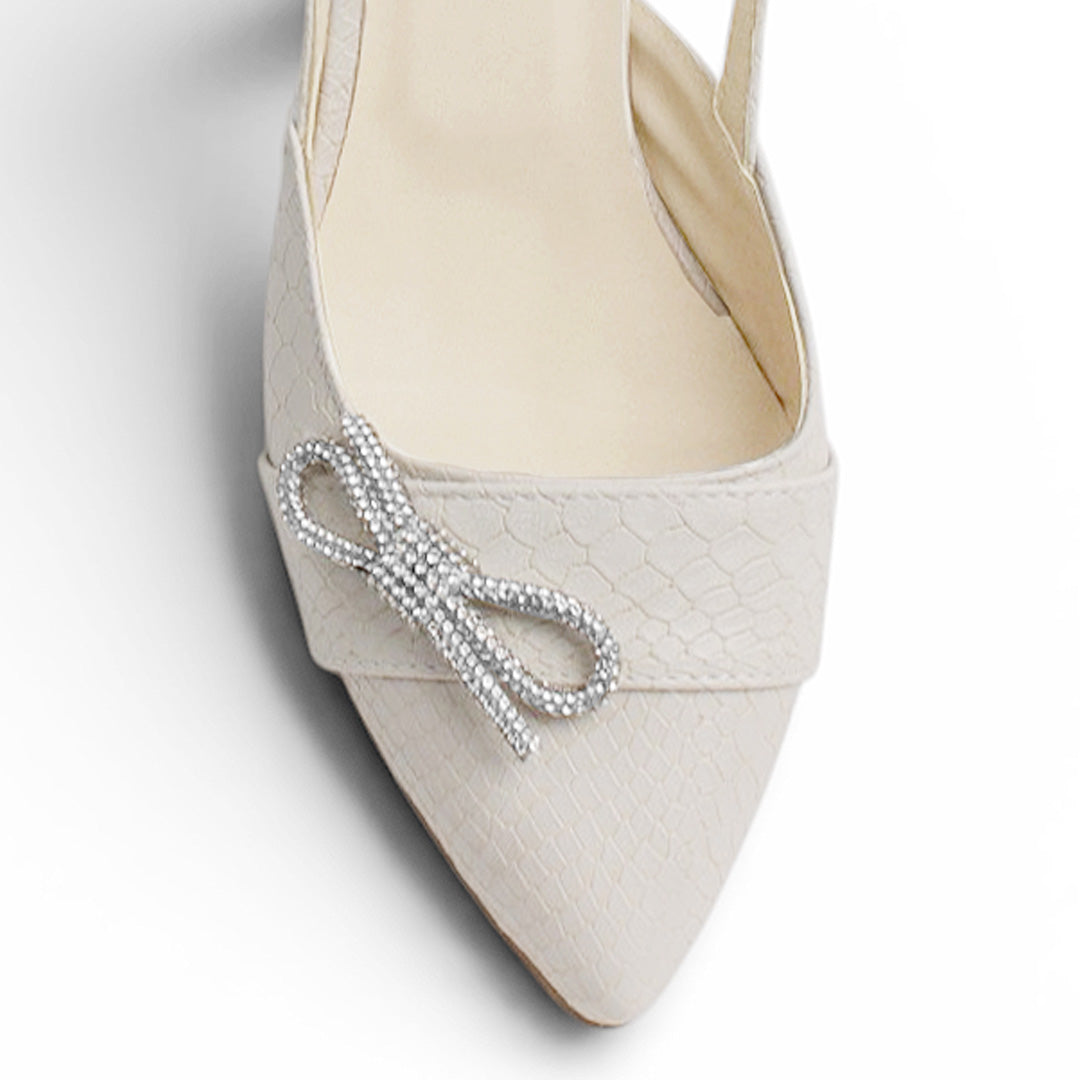 Zapatilla Beige Mujer Tacon Bajo Pultal Moño Brillos Moda Elegante 3403010