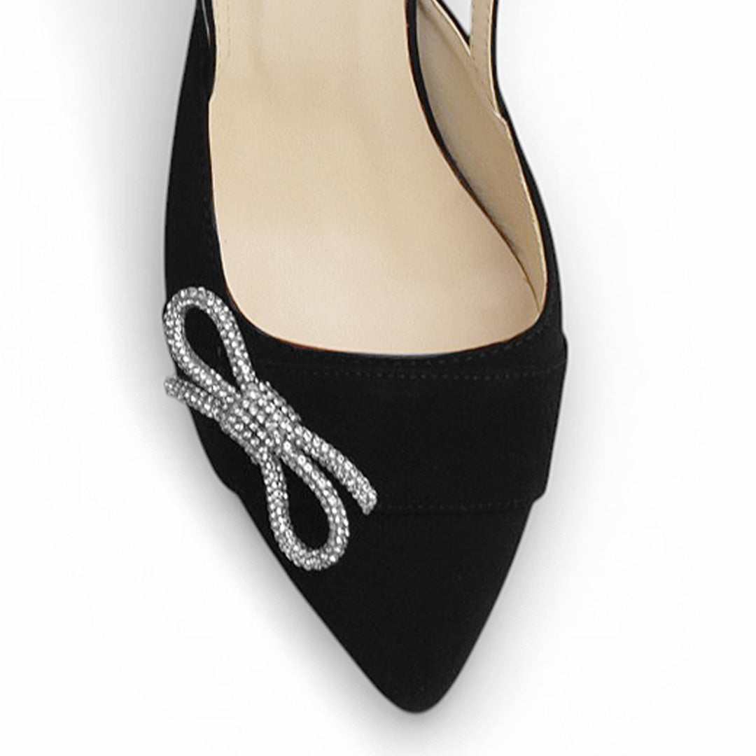 Zapatilla Negro Mujer Tacon Bajo Pultal Moño Brillos Moda Elegante 3403011