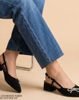 Zapatilla Negro Mujer Tacon Bajo Pultal Moño Brillos Moda Elegante 3403011