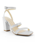Zapatilla Beige Moda Dama Tacon Ancho Tiras Pulsera Elegante Mujer 3403012