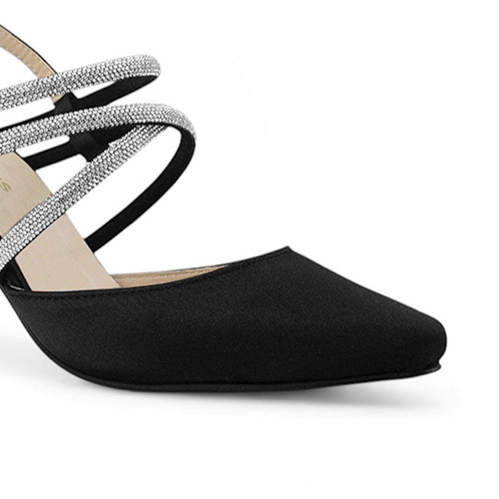 Zapatilla Negro  Puntal Dama Tiras Brillos Tacon Delgado Elegante 3403014