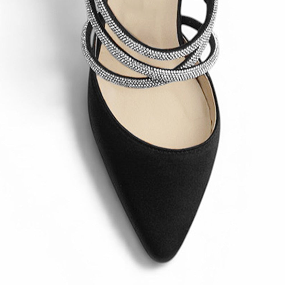 Zapatilla Negro  Puntal Dama Tiras Brillos Tacon Delgado Elegante 3403014