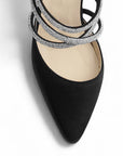 Zapatilla Negro  Puntal Dama Tiras Brillos Tacon Delgado Elegante 3403014