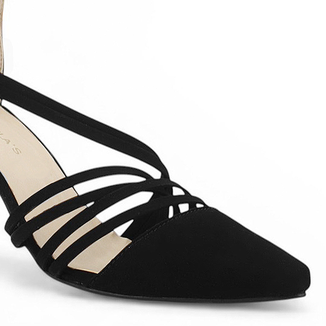 Zapatilla Negro Stiletto Dama Puntal Tiras Formal Moda Puntal 3403016
