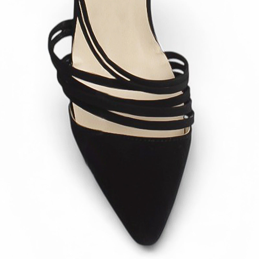 Zapatilla Negro Stiletto Dama Puntal Tiras Formal Moda Puntal 3403016