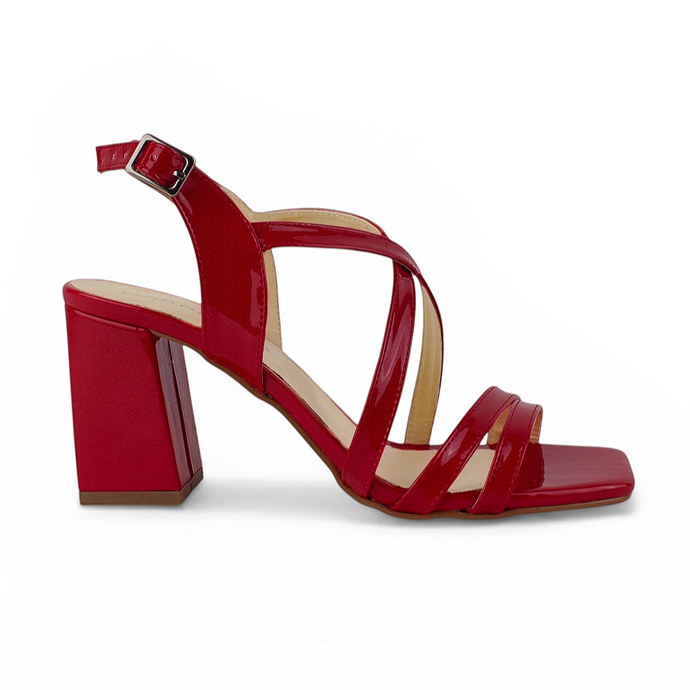 Zapatilla Rojo Mujer Tiras Cruzadas Tacon Ancho Elegante Moda 3403017