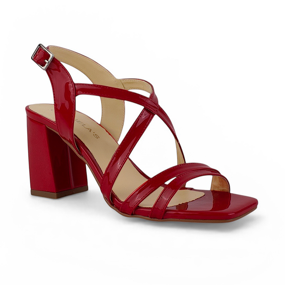 Zapatilla Rojo Mujer Tiras Cruzadas Tacon Ancho Elegante Moda 3403017