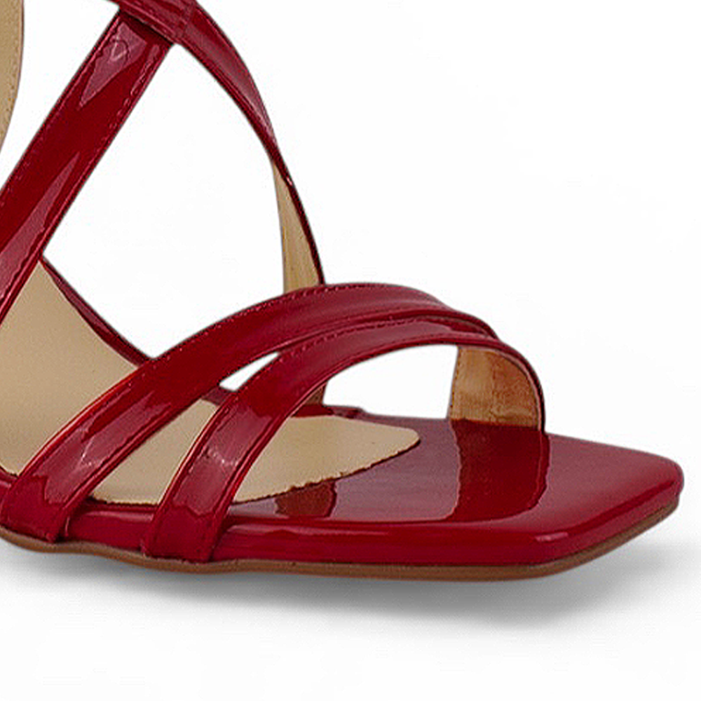 Zapatilla Rojo Mujer Tiras Cruzadas Tacon Ancho Elegante Moda 3403017