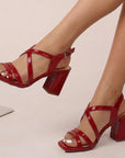 Zapatilla Rojo Mujer Tiras Cruzadas Tacon Ancho Elegante Moda 3403017