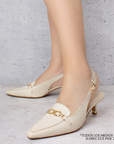 Zapatilla Beige Mujer Moda Diseño Puntiagudo Tacon Bajo Delgado 4940010