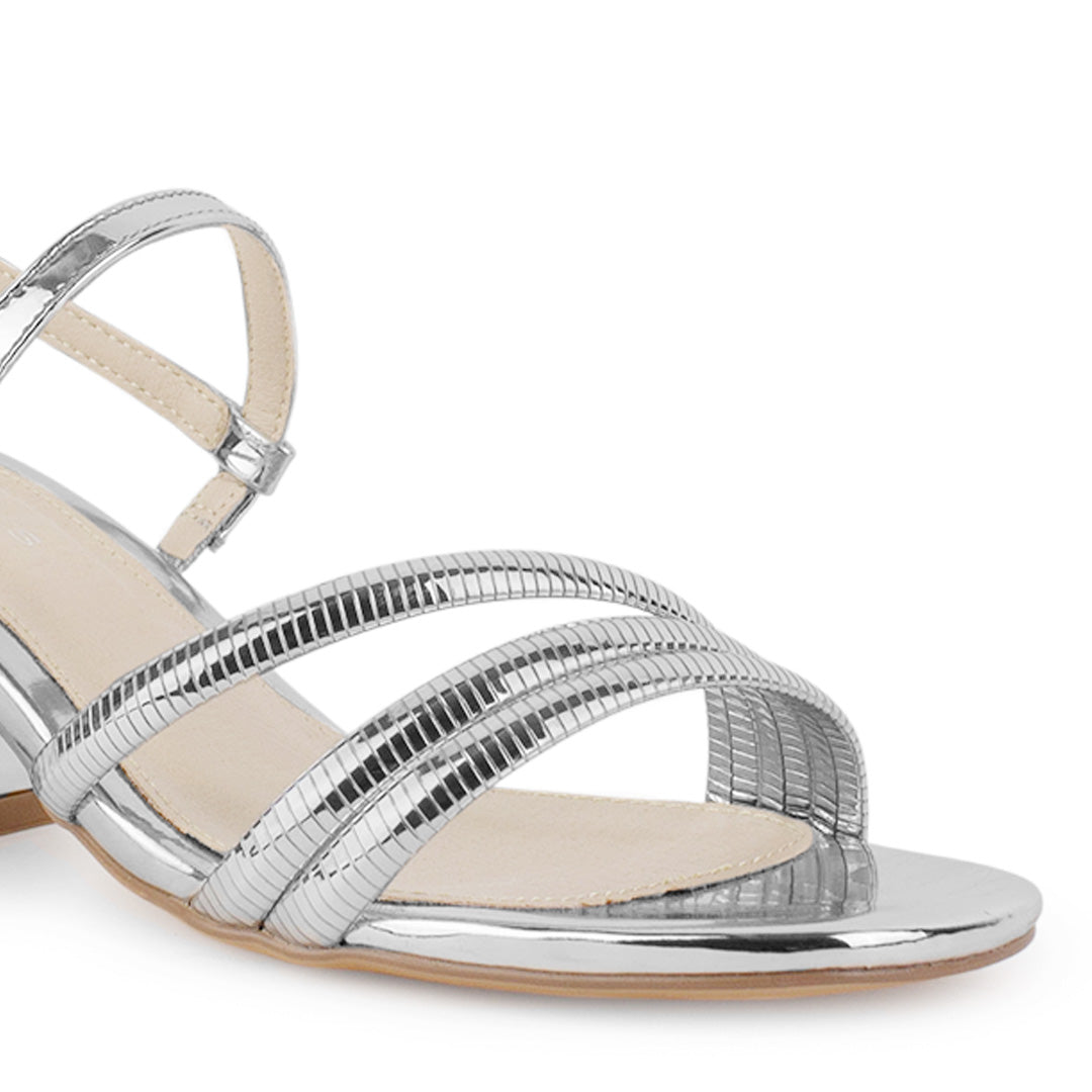 Zapatilla Plata Descubierta Mujer Tiras Cruzadas Pulsera Moda Dama 4940023