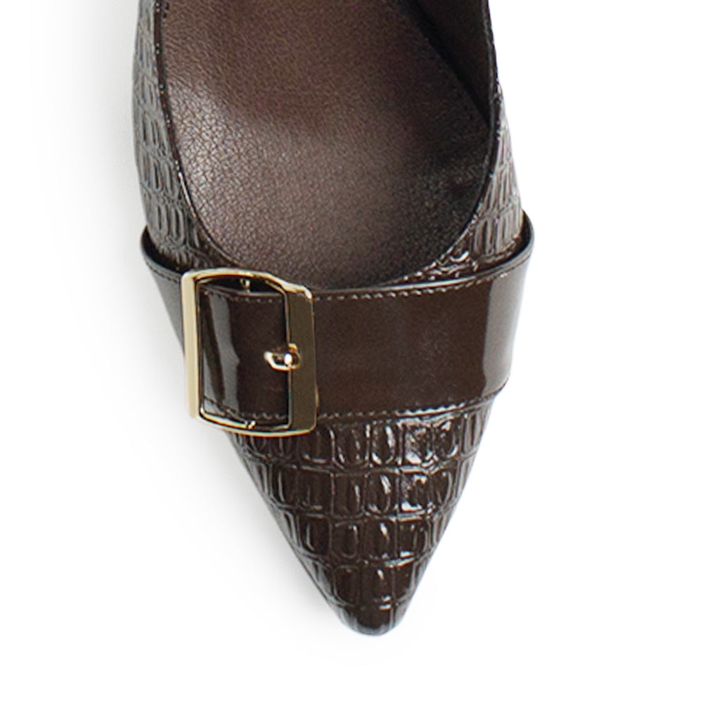 Zapatilla Cafe Dama Elegante Hebilla Frontal Tacon Ancho 4940003