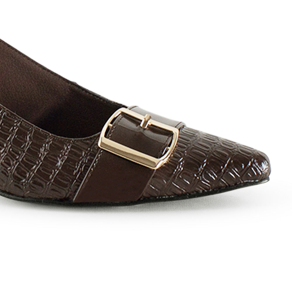 Zapatilla Cafe Dama Elegante Hebilla Frontal Tacon Ancho 4940003