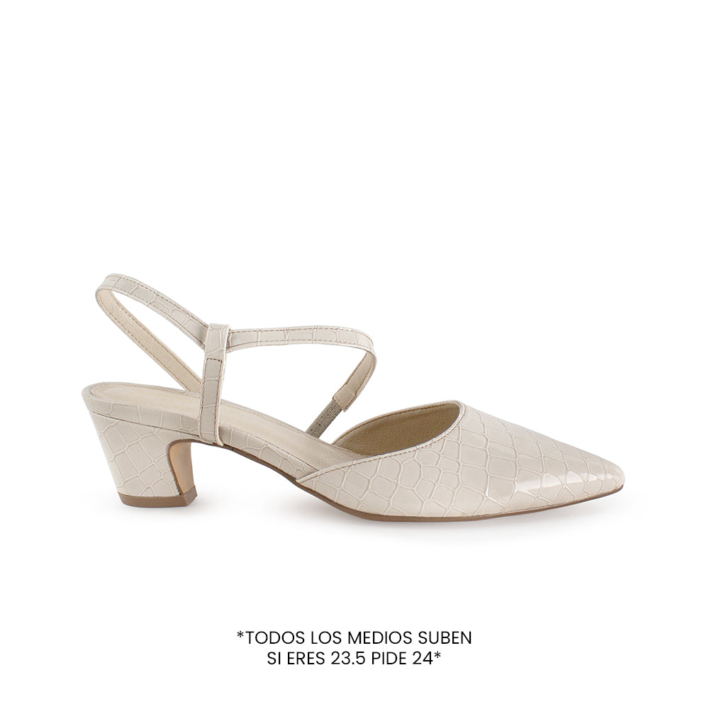 Zapatilla Beige Mujer Casual Tacon Bajo Punta Fina Tira Cruzada 4940006