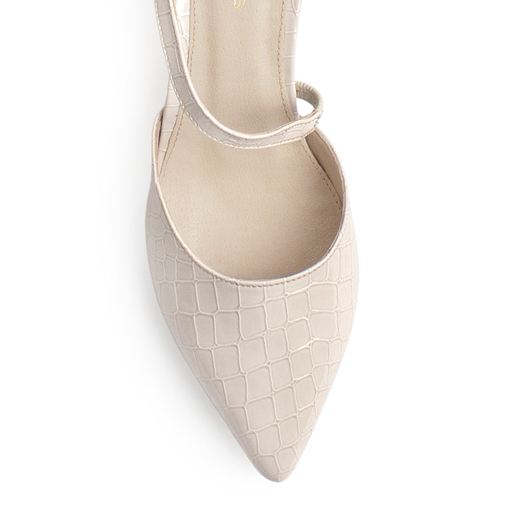 Zapatilla Beige Mujer Casual Tacon Bajo Punta Fina Tira Cruzada 4940006