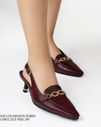 Zapatilla Vino Mujer Moda Diseño Puntiagudo Tacon Bajo Delgado 4940009