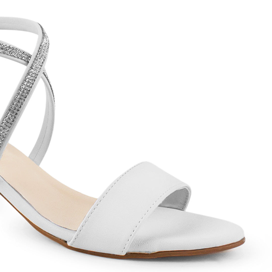 Zapatilla Blanco Tiras Brillos Tacon Bajo Punta Abierta Moda 2760706