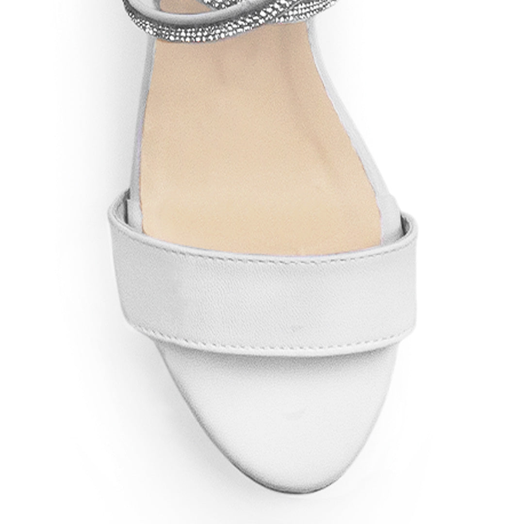 Zapatilla Blanco Tiras Brillos Tacon Bajo Punta Abierta Moda 2760706