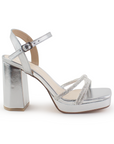 Zapatilla Plata Punta Cuadrada Brillos Mujer Tacon Ancho Moda 4840027