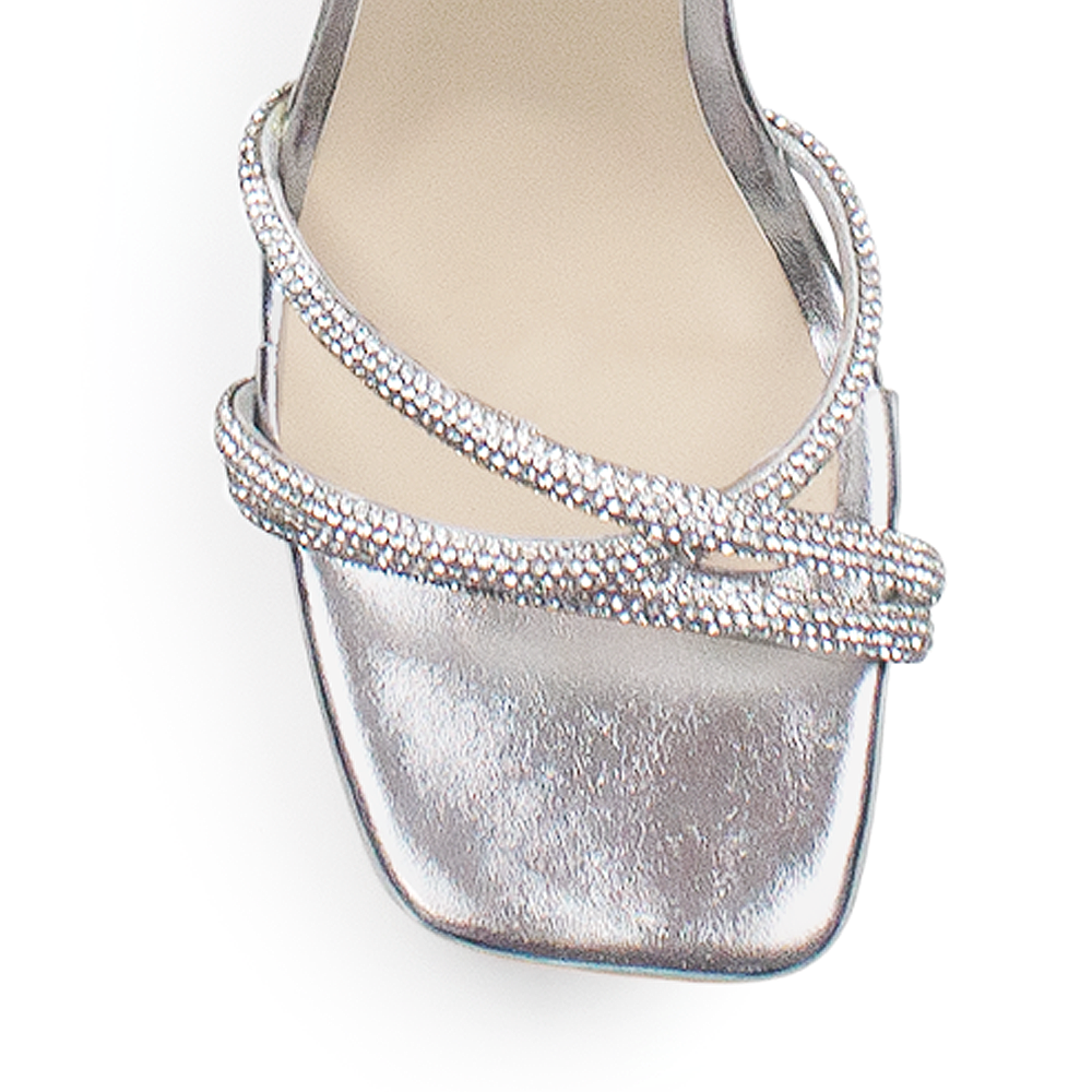 Zapatilla Plata Punta Cuadrada Brillos Mujer Tacon Ancho Moda 4840027