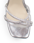Zapatilla Plata Punta Cuadrada Brillos Mujer Tacon Ancho Moda 4840027