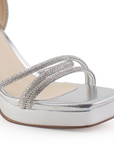 Zapatilla Plata Punta Cuadrada Brillos Mujer Tacon Ancho Moda 4840027