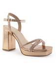 Zapatilla Oro Rosa Punta Cuadrada Brillos Mujer Tacon Ancho Moda 4840028