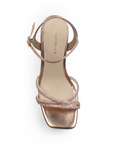 Zapatilla Oro Rosa Punta Cuadrada Brillos Mujer Tacon Ancho Moda 4840028