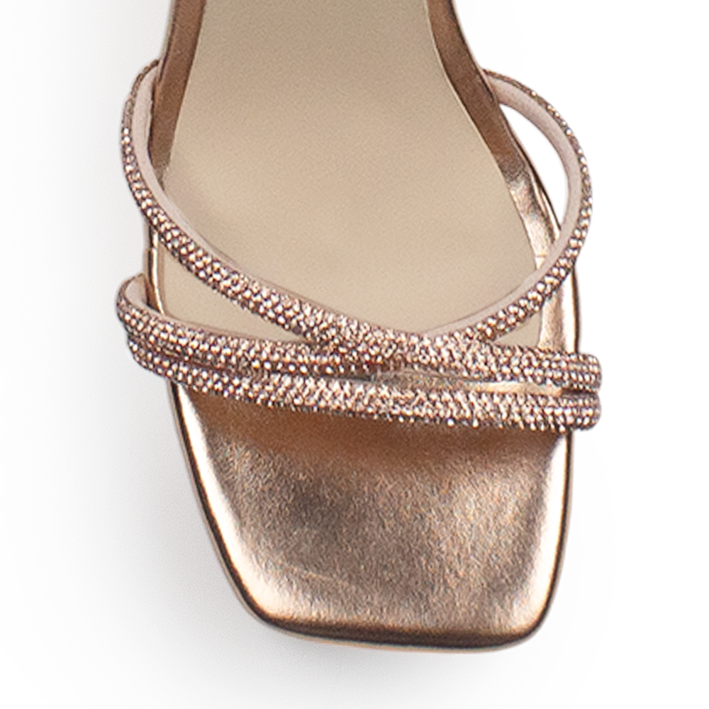 Zapatilla Oro Rosa Punta Cuadrada Brillos Mujer Tacon Ancho Moda 4840028