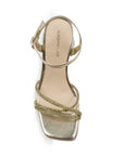 Zapatilla Oro Punta Cuadrada Brillos Mujer Tacon Ancho Moda 4840049