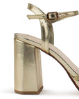 Zapatilla Oro Punta Cuadrada Brillos Mujer Tacon Ancho Moda 4840049