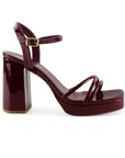 Zapatilla Vino Mujer Tacon Ancho Alto Tiras Elegante Moda Fiesta 4840050