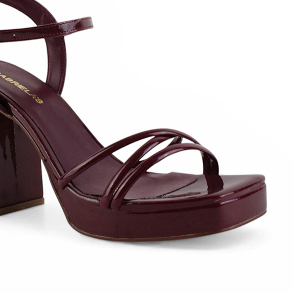 Zapatilla Vino Mujer Tacon Ancho Alto Tiras Elegante Moda Fiesta 4840050