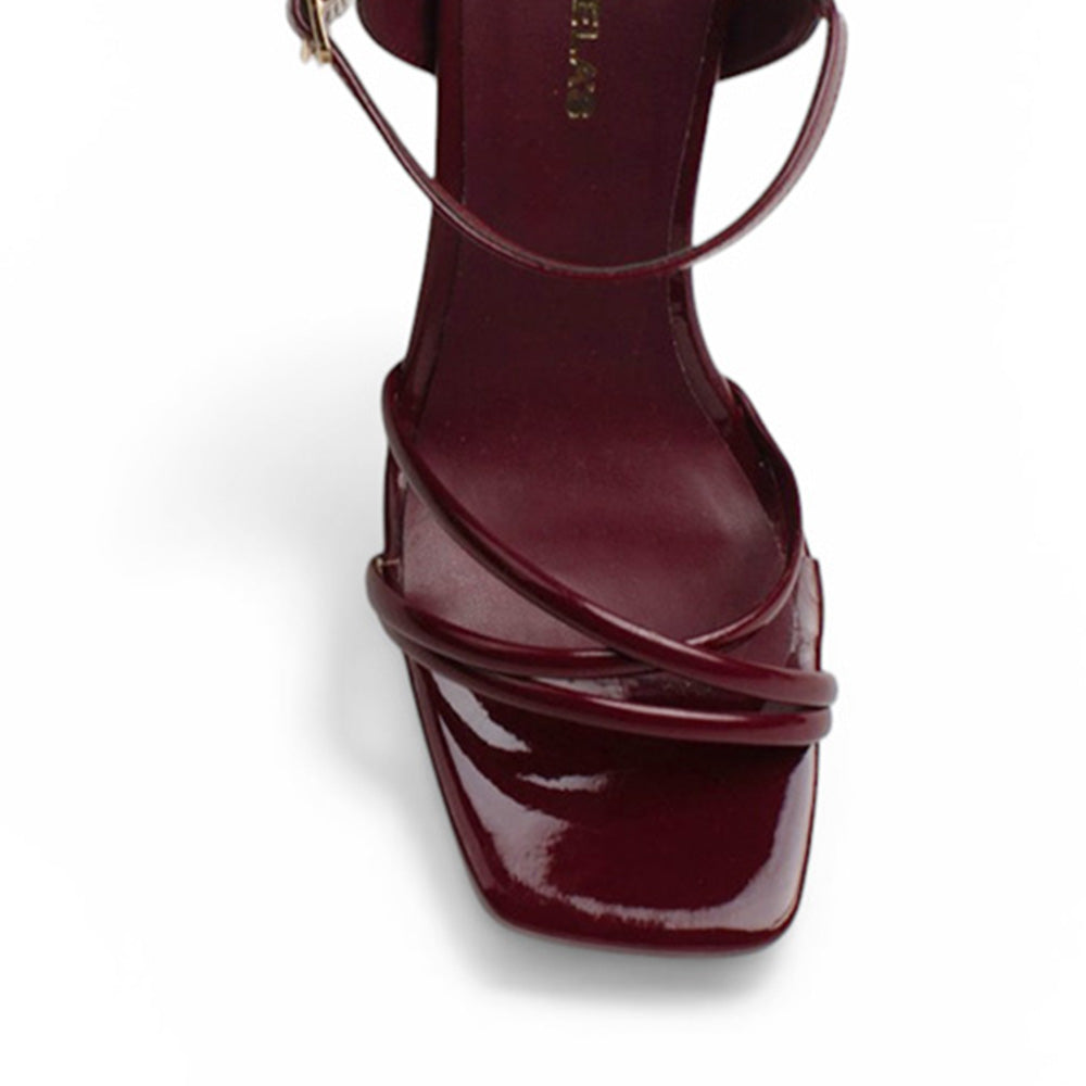 Zapatilla Vino Mujer Tacon Ancho Alto Tiras Elegante Moda Fiesta 4840050
