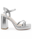 Zapatilla Plata Mujer Tacon Ancho Alto Tiras Elegante Moda Fiesta 4840051